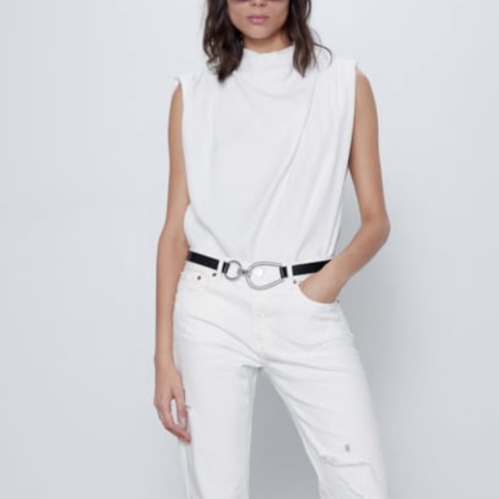 Zara High Collar Shirt, White, XS